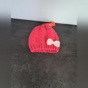 New, Pink Knit Kids Beanie with Bow